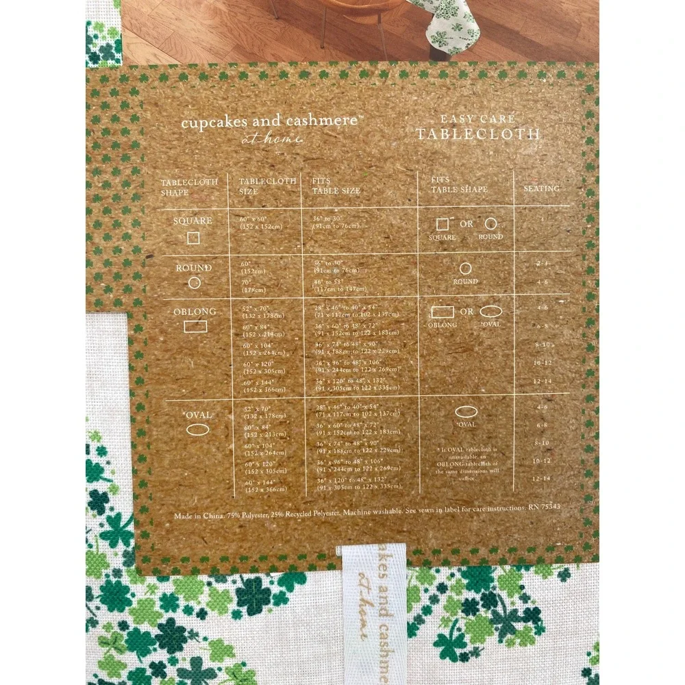 Cupcakes and Cashmere Tablecloth 60x104 Green Shamrock Clover Oblong Festive
